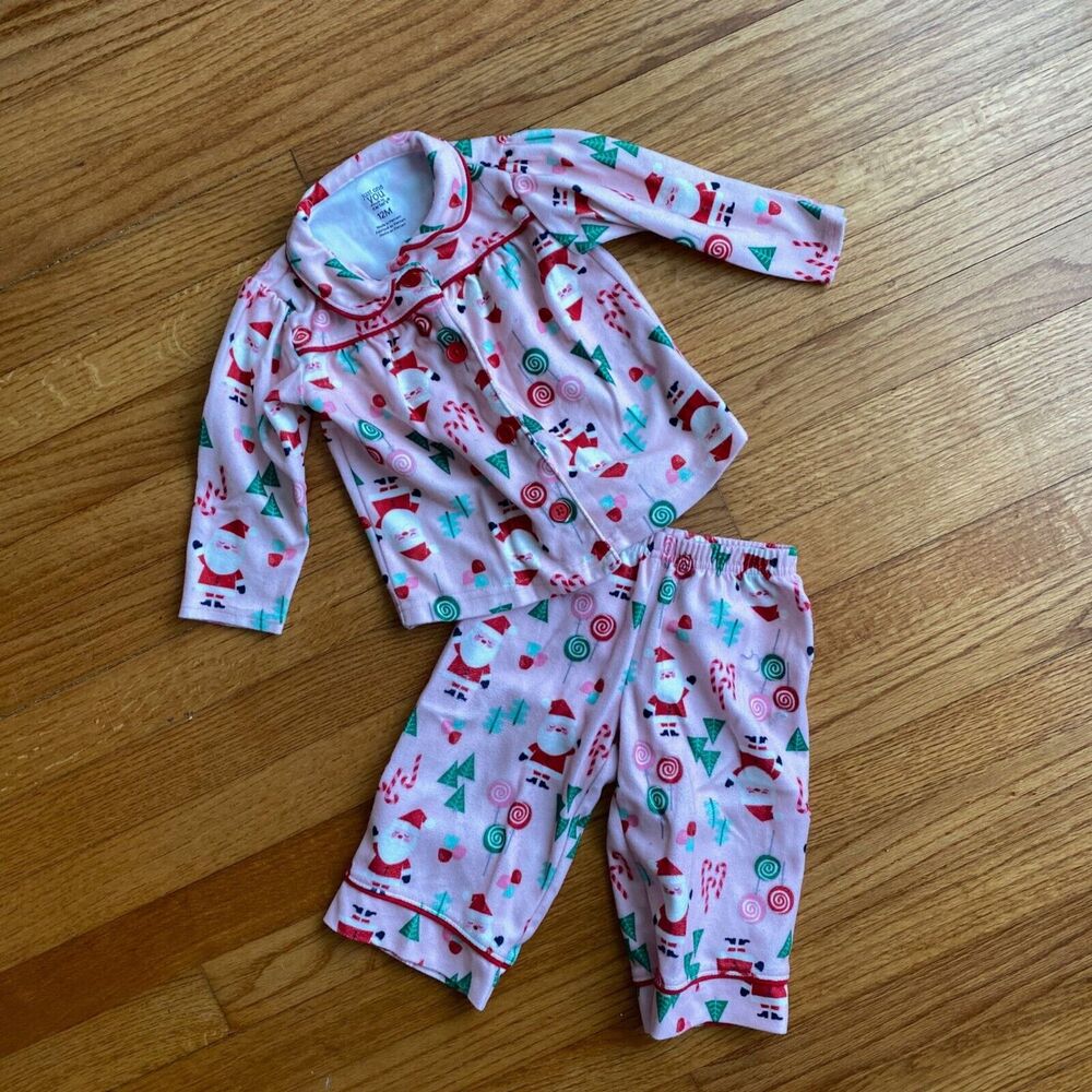Just One You by Carter's 12M Pink Girl Santa 2pc Pjs Candy Xmas Cute